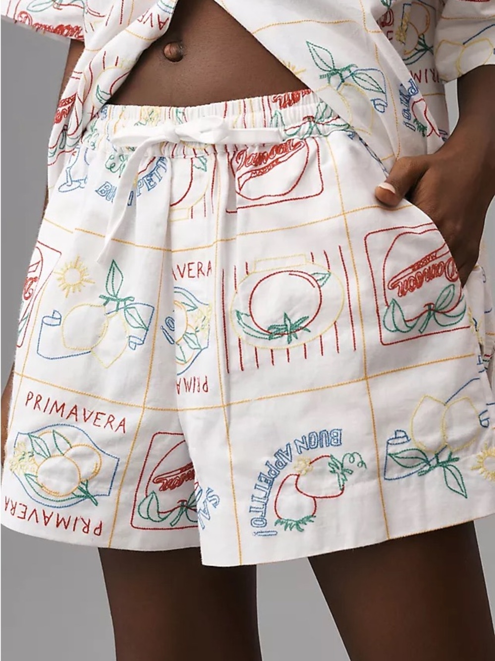Damson Madder Cotton Buon Appetito Embroidered Shorts